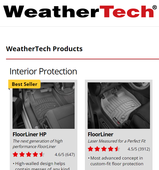 WeatherTech job opportunities and a few products that they make, 